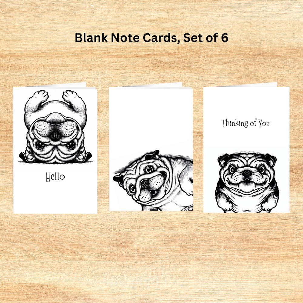 Whimsical Bulldog Blank Notecards with Peel and Stick Envelopes